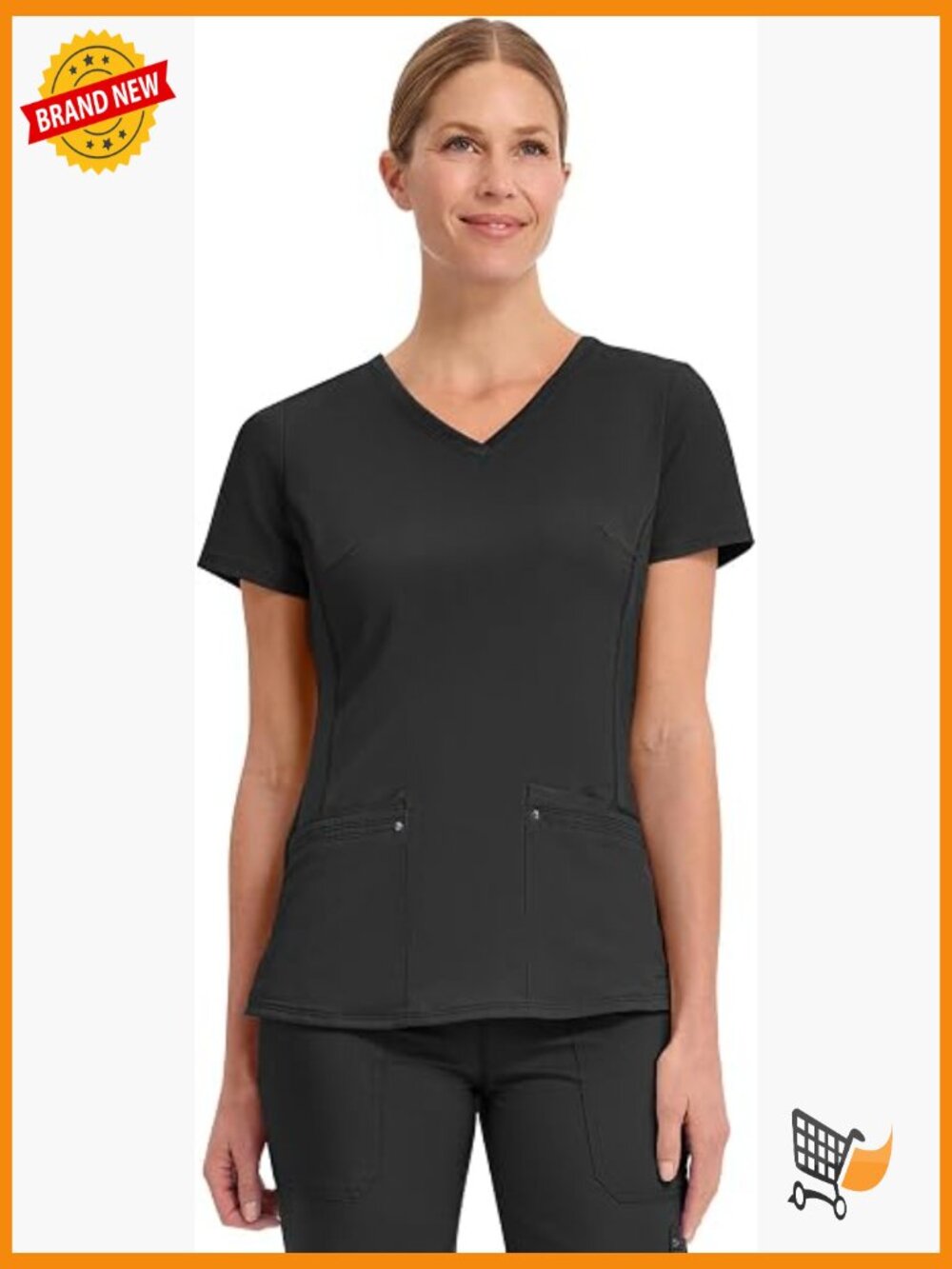 V-Neck Scrub Top with Pockets, 2-Way Stretch Side Panels, Slim Fit